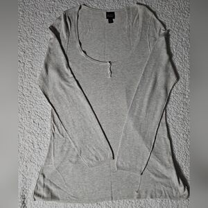 Eileen Fisher Scoop Neck Tee Gray Size Medium 2 Buttons Long Sleeve